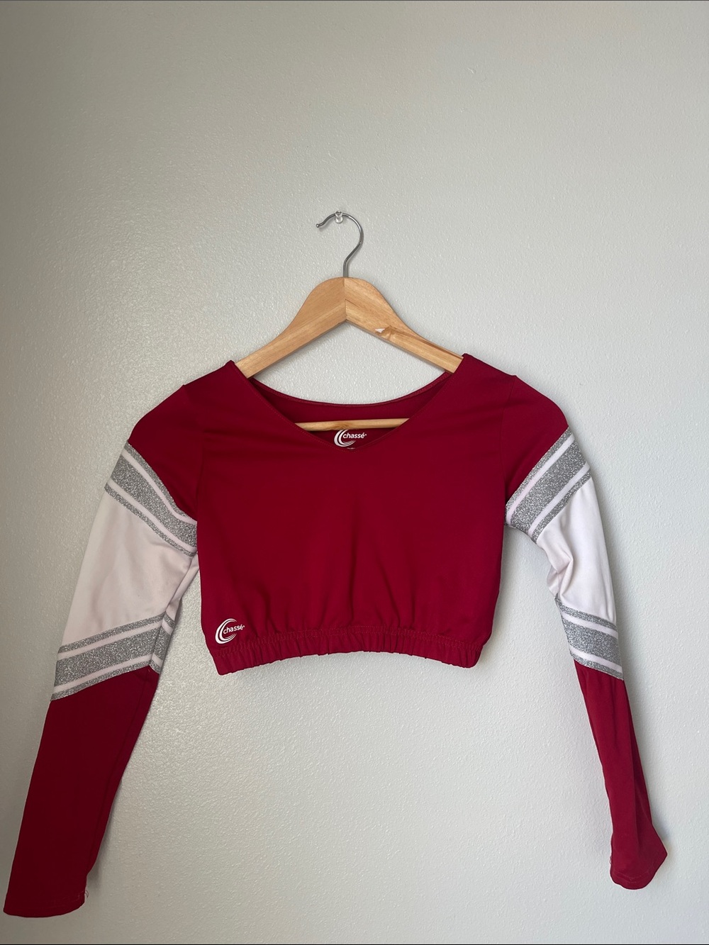 Chassé Burgundy and White Cropped Long-Sleeve Top Cheer Youth L